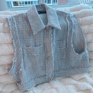 Zara Light Blue Tweed Vest